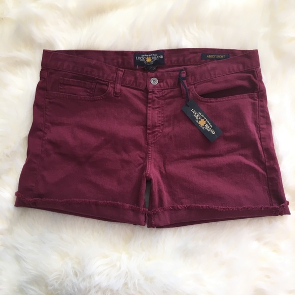 Lucky Brand Pants - NWT Lucky Brand Maroon Abbey Mid Rise Denim Shorts